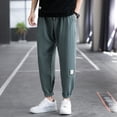 thumbnail image 5 of Pantalones de hombre de seda de hielo transpirables de verano de color sólido pantalones de lino sueltos casuales para hombre Pantalones deportivos de moda urbana, 5 of 5