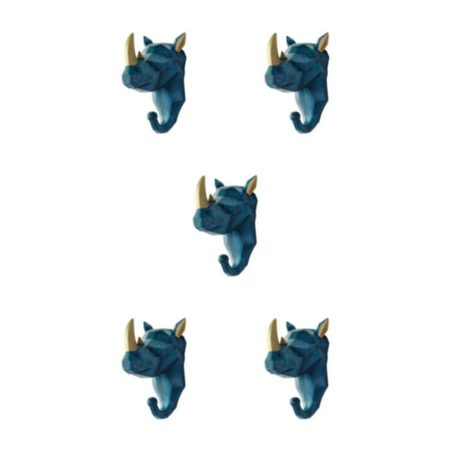 Transemion Crochet de Tête d'Éléphant en Résine pour une Pendaison Polyvalente Nécessite une Forme Animale Animal Tête Manteau Crochet Manteau Crochets Rétro Bleu (rhino) 5Set