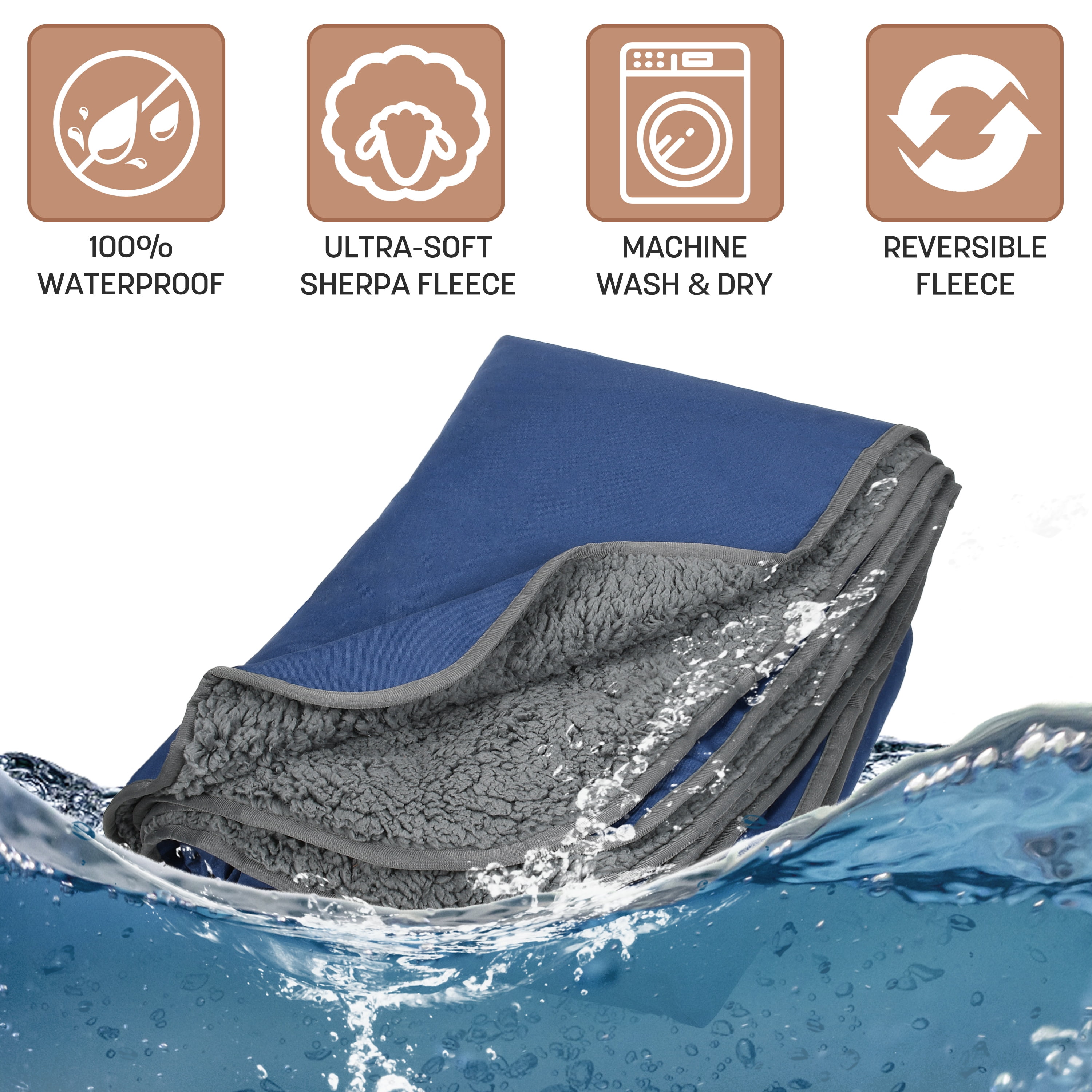 Tirrinia Waterproof Outdoor Blanket with Sherpa Lining, Windproof Triple Layers Warm Comfy Foldable for Camping Stadium, Beach, Picnic, Grass, Concerts, Car, Dog, 59''X 80''
