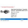 thumbnail image 2 of Right Engine Shock Mount - Compatible with 2014 - 2020 INFINITI QX60 3.5L V6 2015 2016 2017 2018 2019, 2 of 2