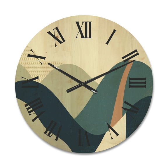 Designart 'Landscape With Hills Abstract Geometric Art' Modern Wood Wall Clock