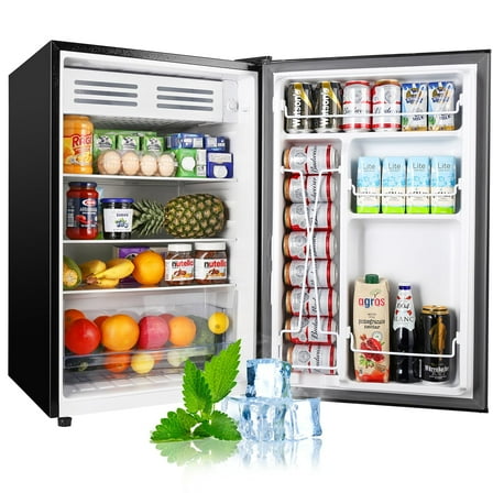 Upstreman 4.5 Cu. Ft. Compact Refrigerator with Freezer, Single Door Mini Fridge Small Refrigerator, 3 Removable Glass Shelves, Adjustable Thermostat, Black FR45