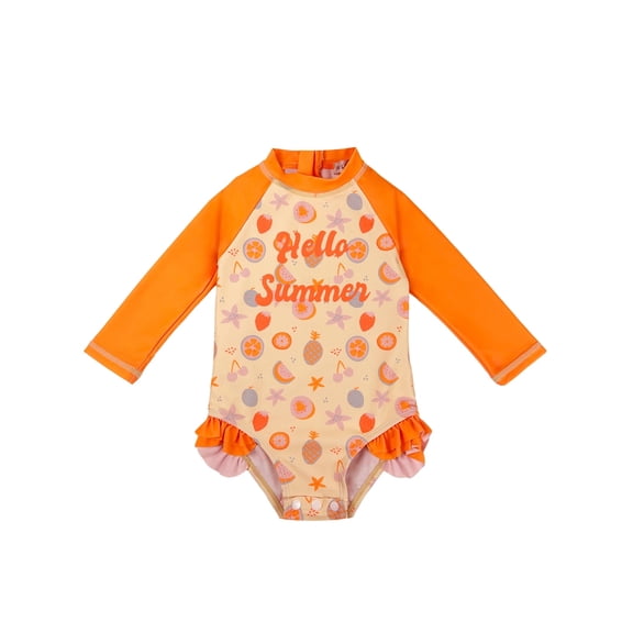 weVSwe Baby Girl Swimsuit UPF 50 Long Sleeve Rash Guard One Piece Swimwear, Infant Bathing Suit with Snap Closure for Babies & Toddlers 0-3T, Beach Pool Summer