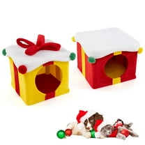 Spaco 2 Gift Box Shaped Cute Christmas Cat House with Bow, Cat Houses for Indoor as Home, Multicolor