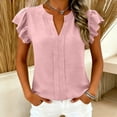 thumbnail image 4 of CQONEPT Womens Cap Short Sleeve Ruffle Blouse Casual Pleated V Neck Dressy Shirts Summer Slim Solid Trendy Work Outfits Pink XL, 4 of 6