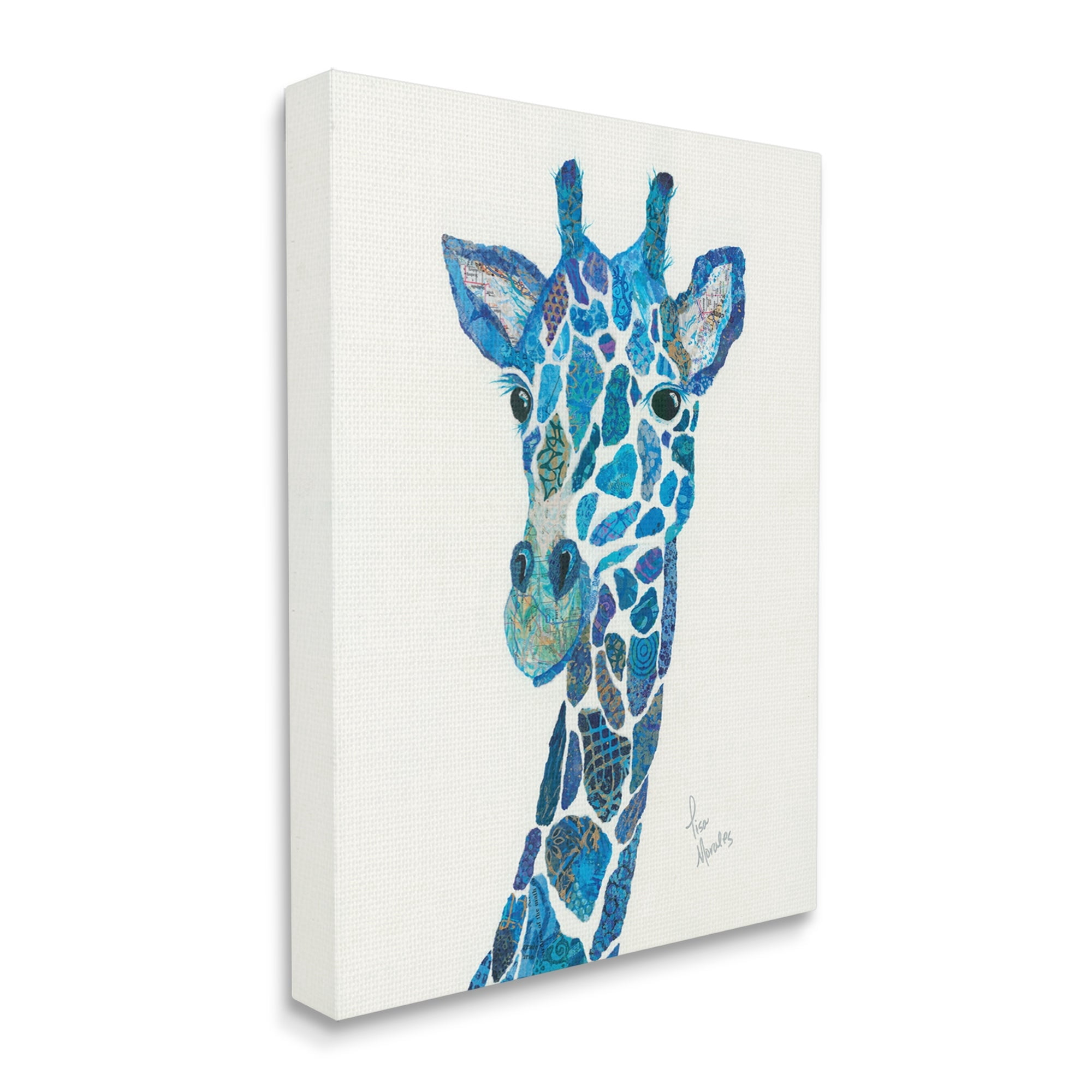Stupell Industries Blue Giraffe Varied Collage Assortment Animal Painting Graphic Art Gallery Wrapped Canvas Print Wall Art, Design by Lisa Morales