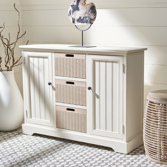 SAFAVIEH Landers 2-Door & 3 Removable Baskets Distressed / White