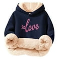 thumbnail image 2 of YMNXA Big Girls Boys Hoodies Long Sleeve Letter Print Plush Warm Thickened Comfortable Sweatshirt For Daily Wear Blue 7-8 Years, 2 of 5