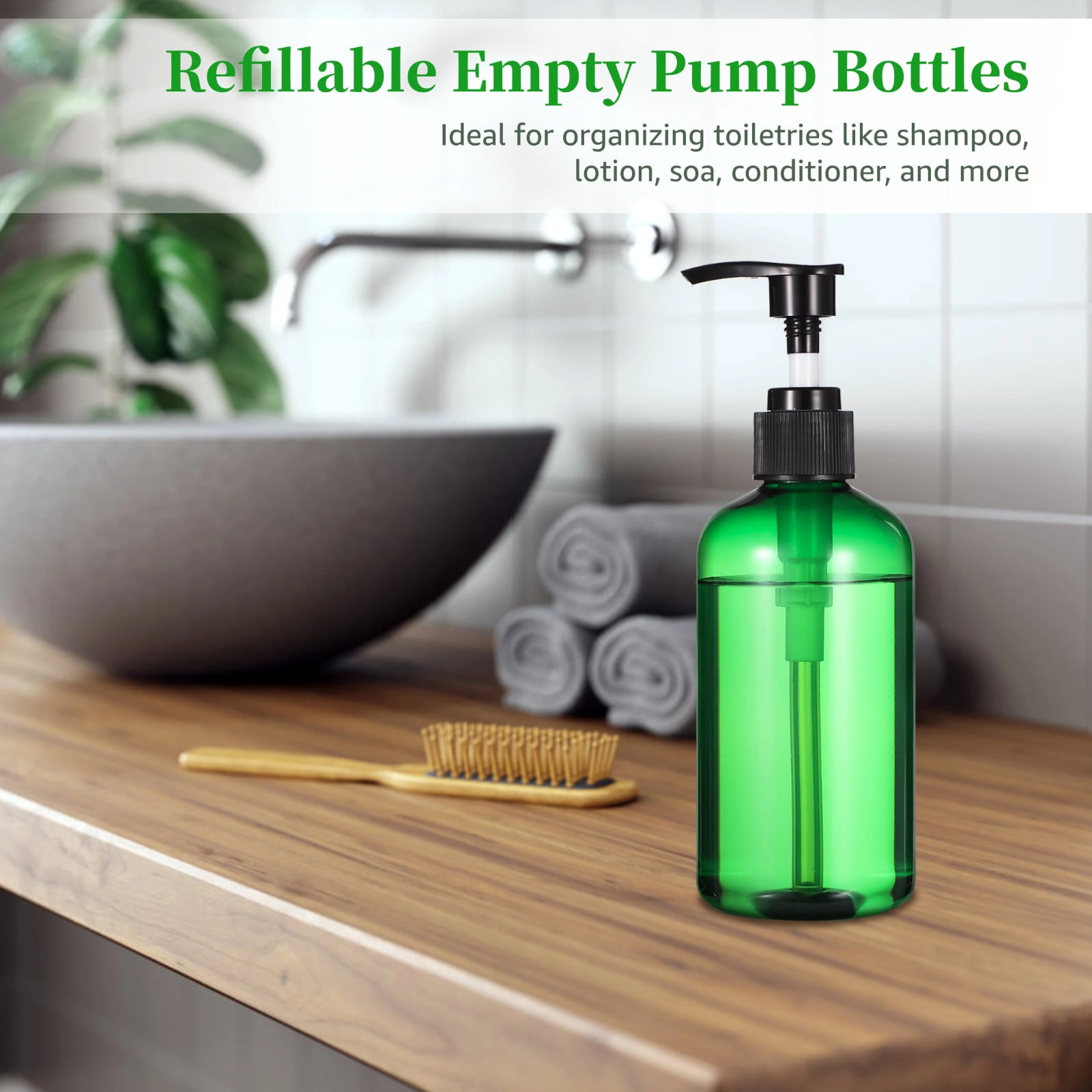 30 Pack 8 oz Empty Pump Bottles, Leak-Proof Refillable Travel Bottles for Shampoo, Lotion, Conditioner, Semi-Transparent Plastic Dispensers