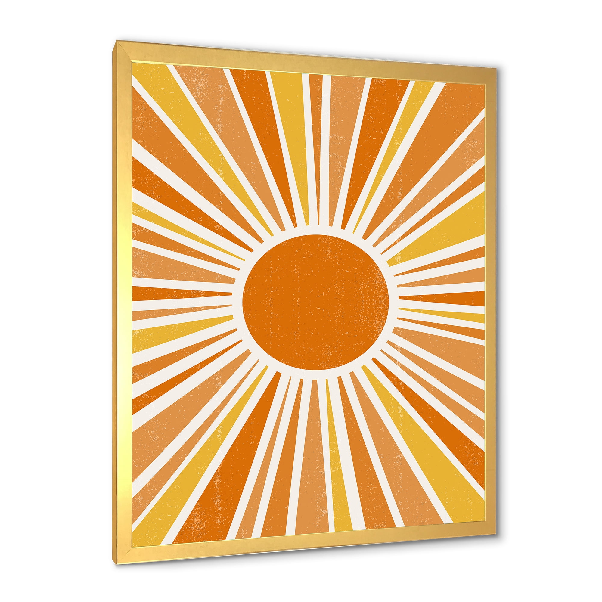 Designart 'Minimal Bright Shining Orange Sun Rays I' Modern Framed Art Print