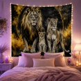 thumbnail image 2 of Lion Trio on Golden Arch Background, Dramatic Digital Art for Wildlife Enthusiasts, Regal Animal Wall Decor, Birthday Gift Tapestry Wall Hanging for Bedroom and Living Room, 2 of 7