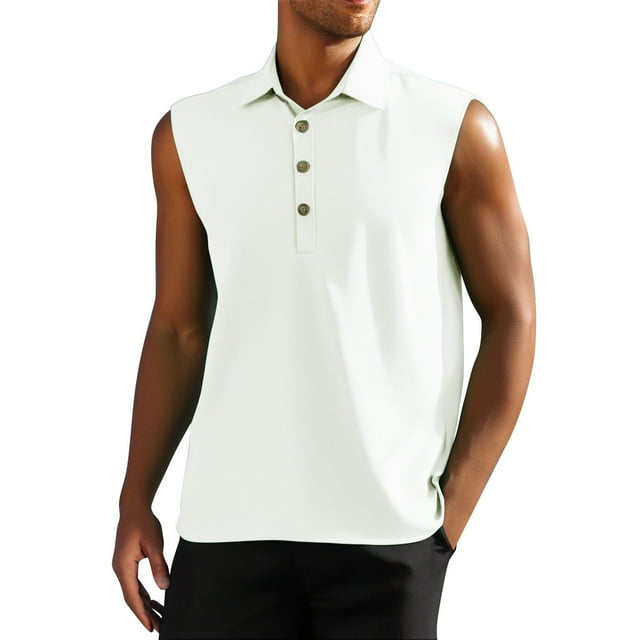 LOVZFMLL Débardeurs pour Hommes Couleur Unie Été Décontracté Sans Manches Bouton Col Rabattu Gilet
