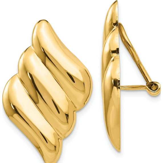 14K Yellow Gold Non-Pierced Fancy Earrings (30 X 19) Made In Puerto Rico h643