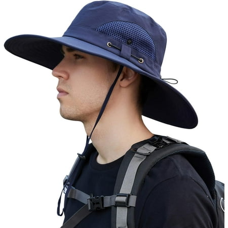 Mens Sun Hats UPF 50+ Waterproof Mesh Wide Brim Bucket Fishing Hat