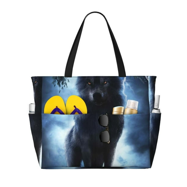 Fotbe Night Scene of Wolves Bolsa de Viaje para Playa - Resistente al Agua, Bolsa Tote de Gran Capacidad y Ligera con 7 Bolsillos para Mujeres y Hombres