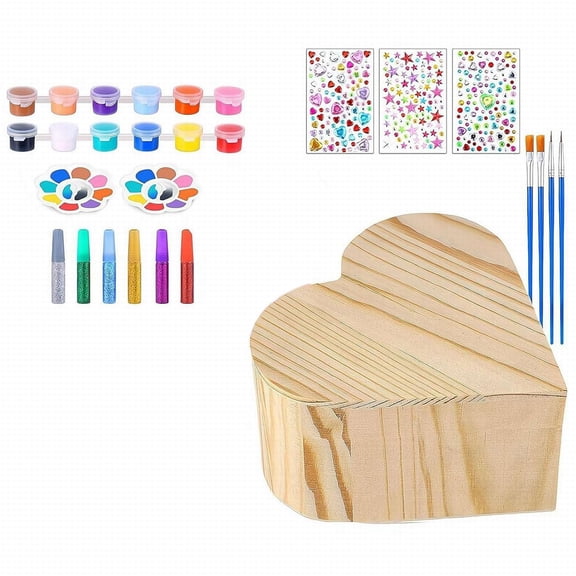 BINGLI Paint Your Own Wooden Heart Treasure Box Kit - Art Kits for Toddler Girl - Arts and Craft Easter Gifts for Ages 4-6 Year Old Girls - DIY Jewelry Box Toys - Crafts Painting Projects Gift