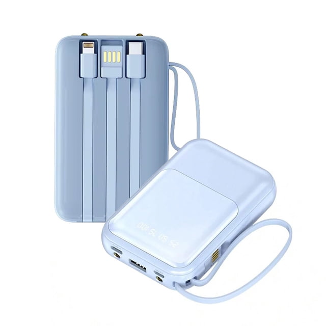 Mini Power Bank Genérico PB10000 Portátil Azul 10000mAh con Cables y Linterna