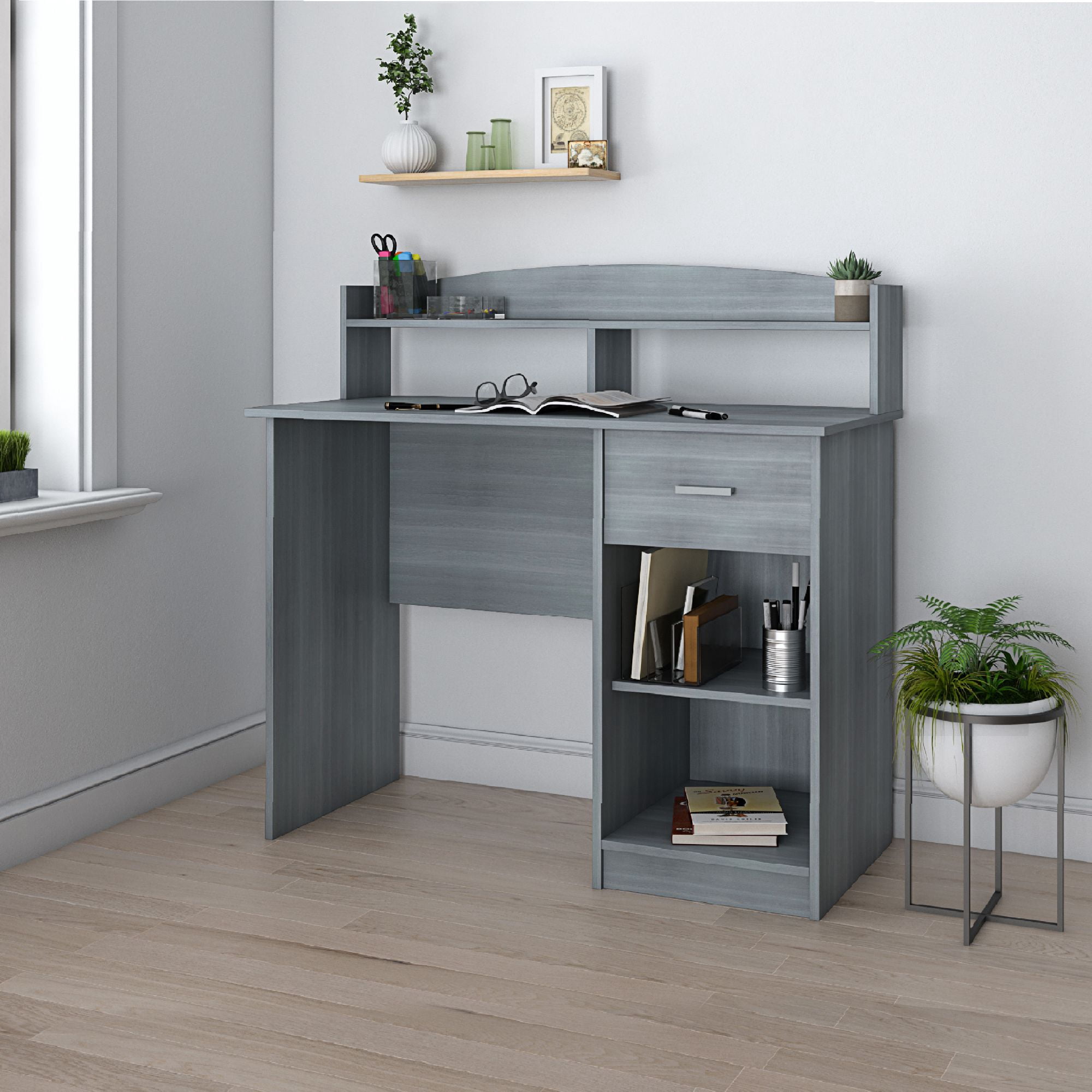 Techni Office Solutions 40.5" Gray Unique Techni Mobili Modern Office Desk with Hutch