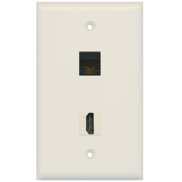 RiteAV 1 Cat6 Black and 1 HDMI Port Wall Plate Light Almond