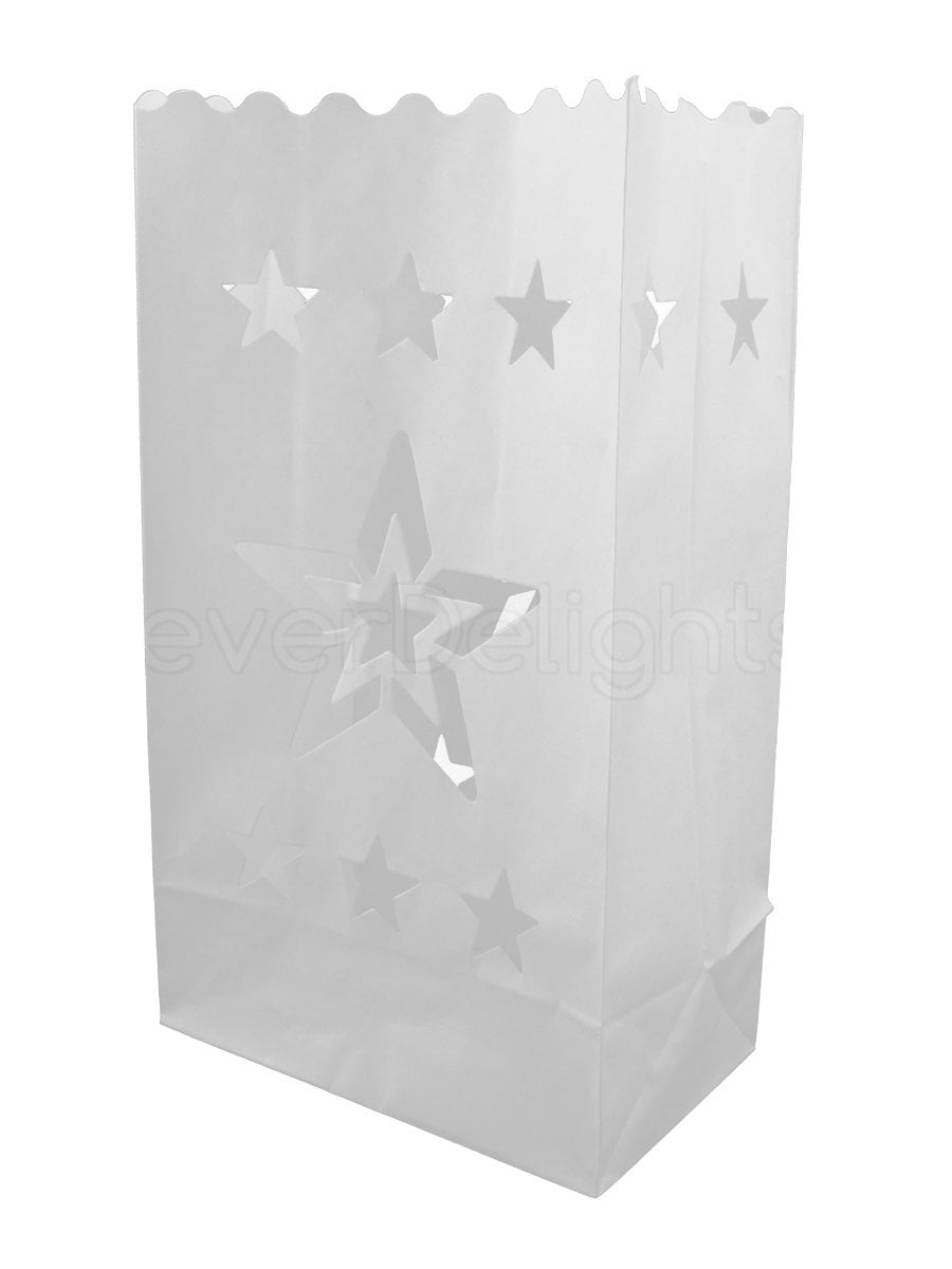 CleverDelights White Luminary Bags 50 Count Star Design Flame