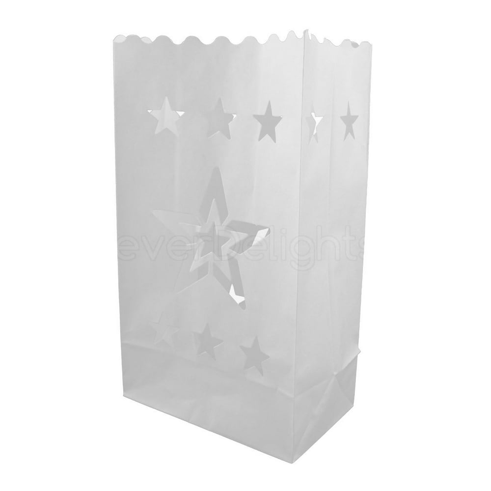 CleverDelights White Luminary Bags 50 Count Star Design Flame
