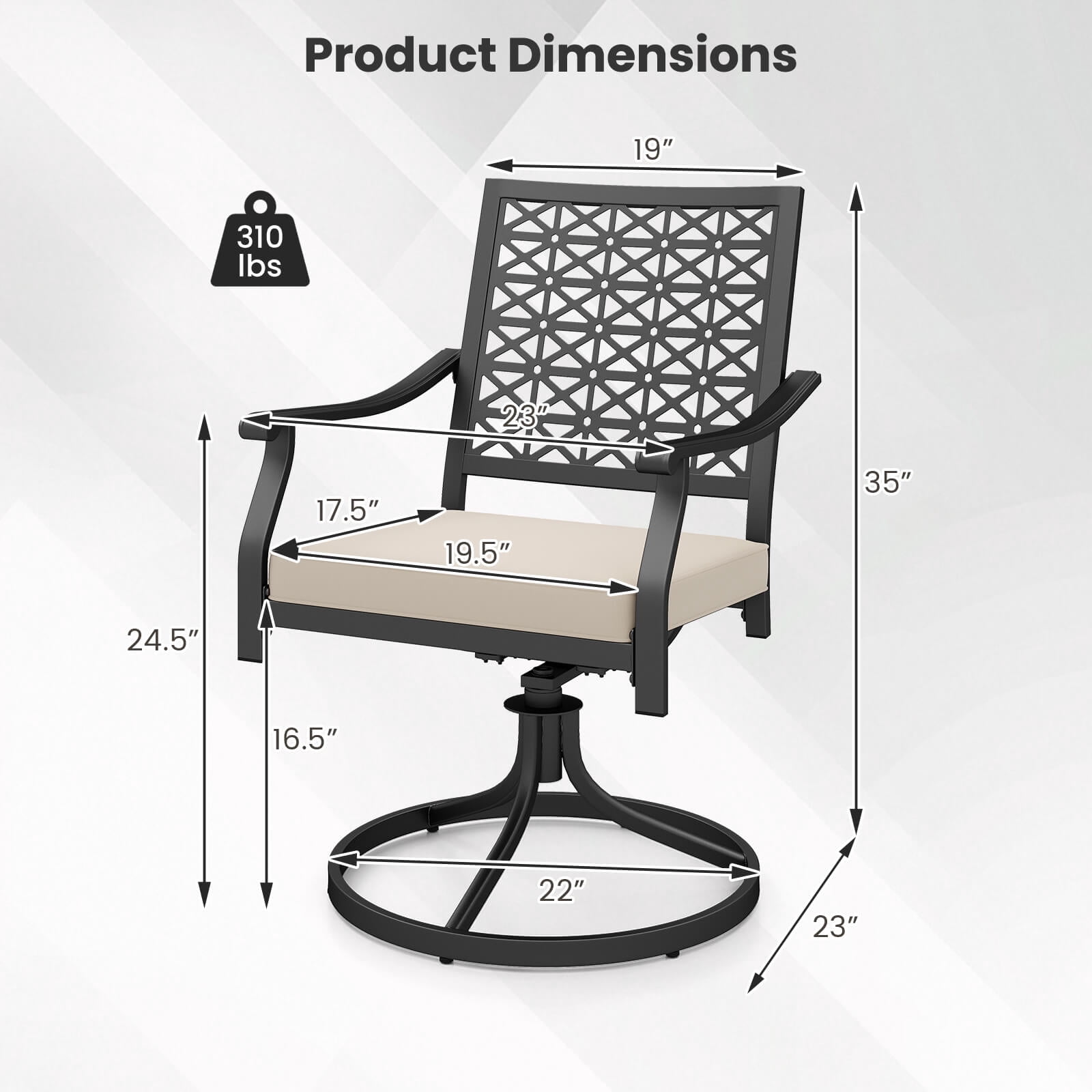 Costway 4 PCS Outdoor Swivel Chairs Patio Dining Chairs with Padded Cushions High Back Beige
