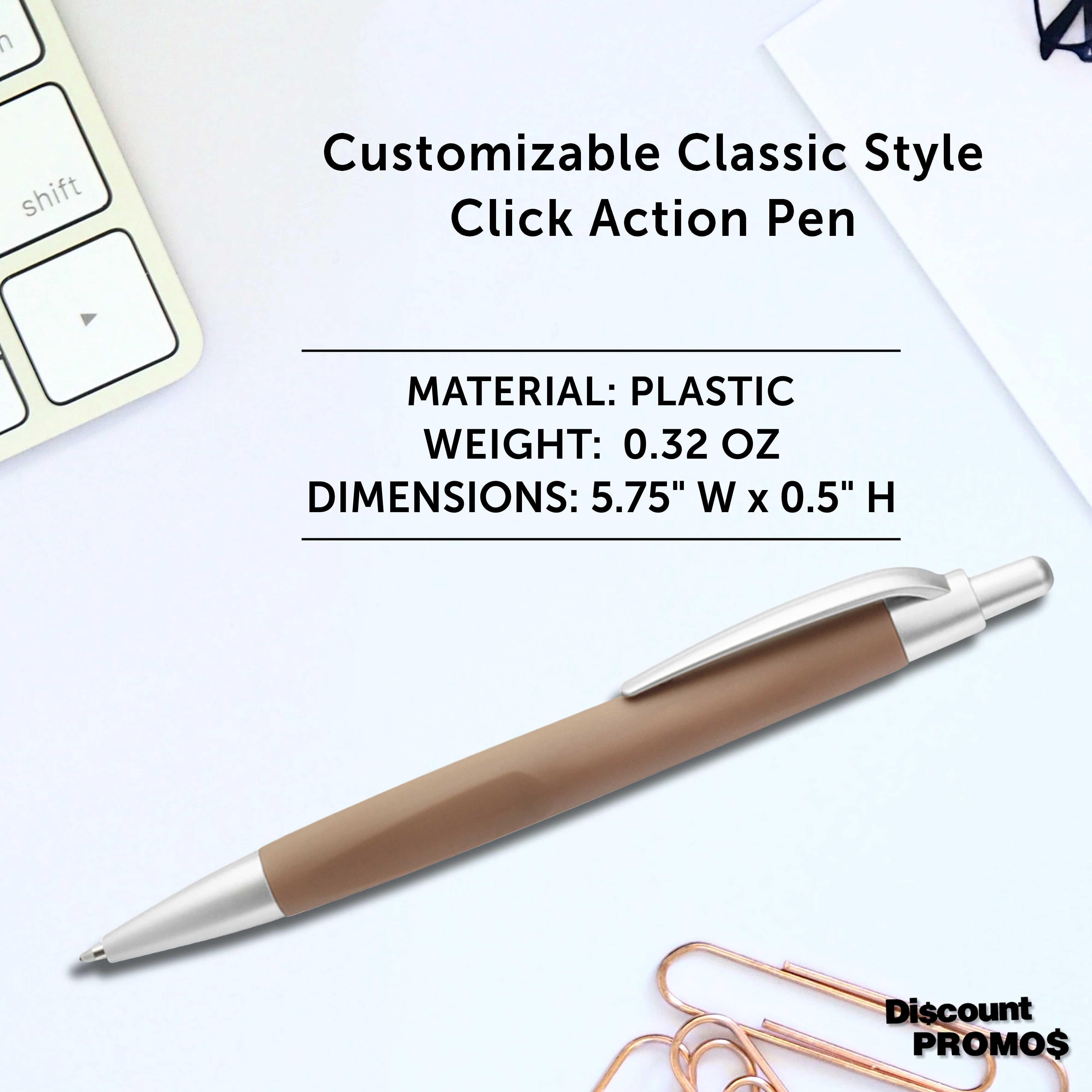 10 Atlas Click Action Pens Pack - Plastic, Black Ink - Brown