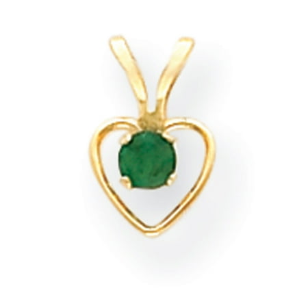 14k Yellow Gold 15in Children's 3mm Emerald Heart Birthstone Necklace