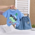 thumbnail image 2 of eczipvz 3t Summer Clothes Boy Toddler Baby Boy Clothes Shorts Set Dinosaur Print Shirt Short Sleeve Top Solid Shorts Summer Outfit Blue 18-24 Months, 2 of 5
