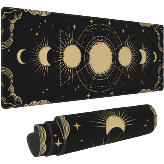 Moon Phases Stars Mouse Pad Extended XL Gaming Mice Pad Office Desk Mat with Stitched Edges, Non-Slip Oversized Desk Pad, 31.5 X 11.8 Inch