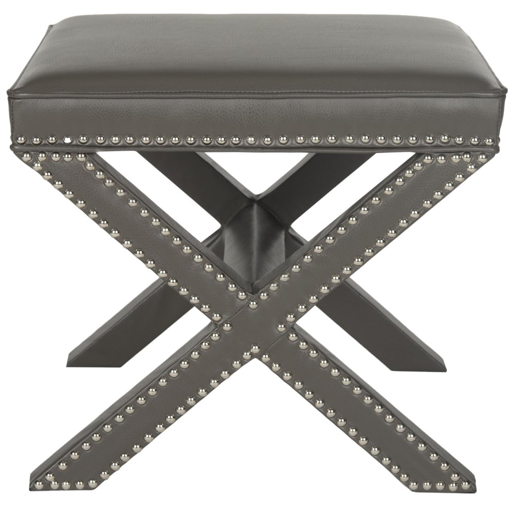Safavieh Palmer XLeg Upholstered Ottoman w/ Silver Nail Heads