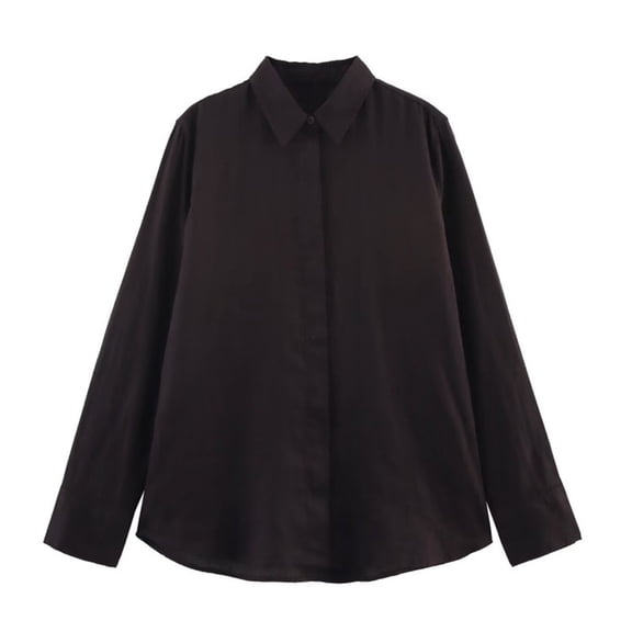 Yigetop Women's Blouses & Button-Down Shirts, Women Casual Lapel Collar Long Sleeve Slim Fit Shirt Womens Button Down Blouse Black L