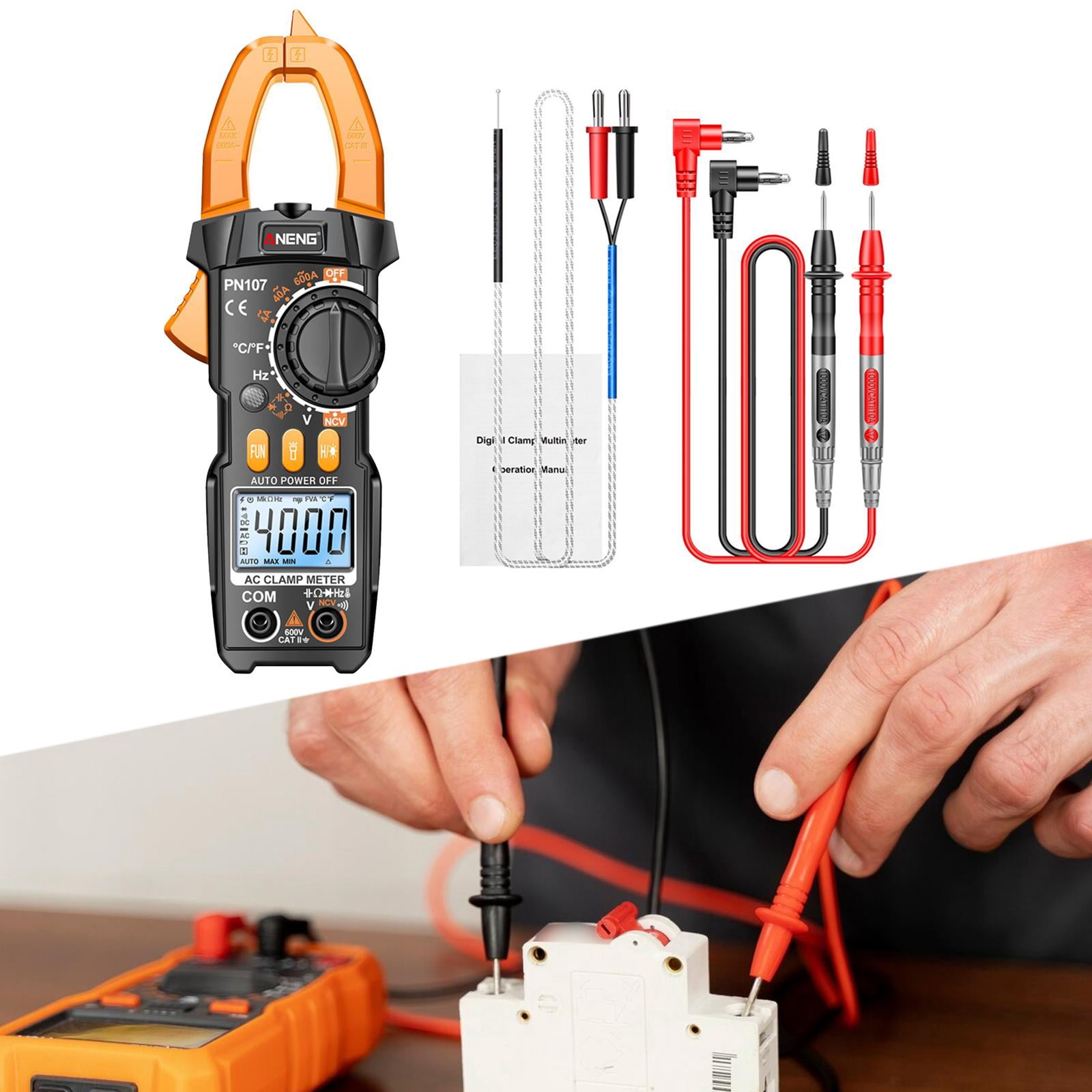 Miulika Clamp Meter Multimeter Easy Carrying Smart Tester Multifunction Sturdy Voltage Meter for Fuses Auto Circuit Troubleshooting , Yellow