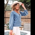 thumbnail image 4 of Blusa Vaquera con Cuello en V y Mangas Largas Abullonadas con Lazo Frontal para Mujer, Ideal para Salir de Verano Azul Pavo Real M, 4 of 8