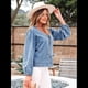 thumbnail image 4 of Blusa Vaquera con Cuello en V y Mangas Largas Abullonadas con Lazo Frontal para Mujer, Ideal para Salir de Verano Azul Pavo Real S, 4 of 8