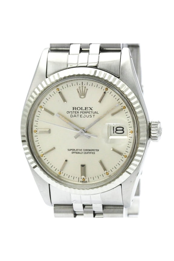 Pre-Owned ROLEX Datejust 18K White Gold Steel Automatic Mens Watch 16014 Polished