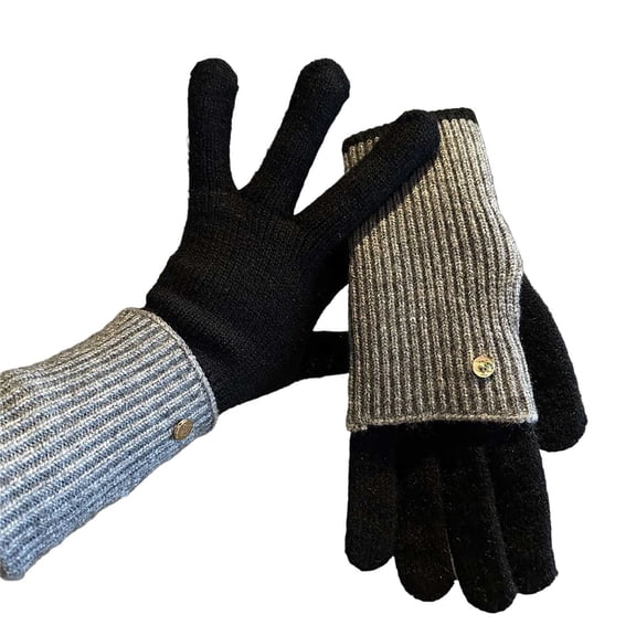 QSAWXQZ Unisex Convertible Fingerless Gloves with Mitten Flap Women Men Two Tone Knit Flip Top Winter Mittens Multicolor Free Size