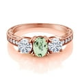 thumbnail image 2 of Gem Stone King 18K Rose Gold Plated Silver 3-Stone Ring Prasiolite Moissanite(1.87 Cttw) (Size 9), 2 of 4