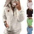 thumbnail image 2 of Half Zip Sherpa Sweatshirts for Women Long Sleeve Casual Fuzzy Pullovers Stylish Warm Winter Stand Collar Tunic Tops, 2 of 4