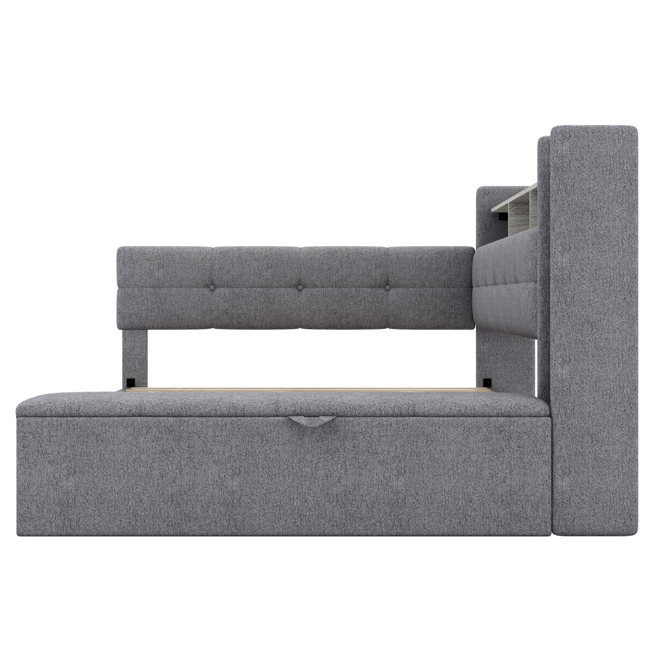 Noble House Brevon Full Size Upholstered Daybed with Extra Drawers, Storage Footstool, USB Port and LED Light, Grey
