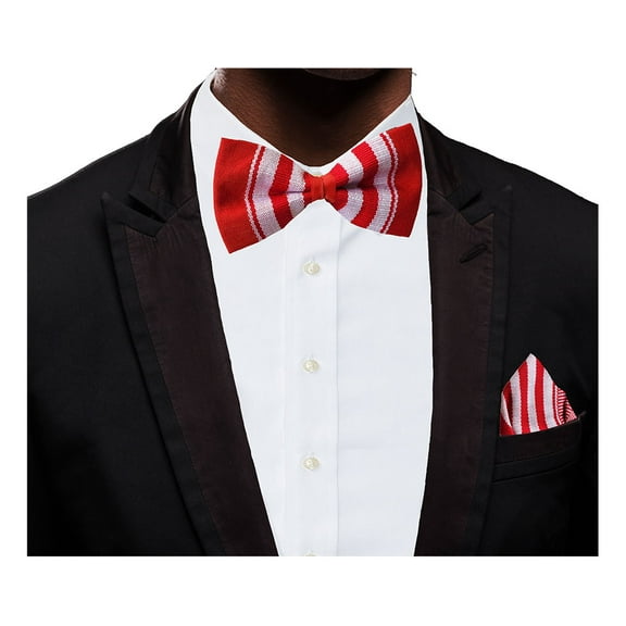 Red and White Handwoven Kente Bow Tie and Pocket Triangle