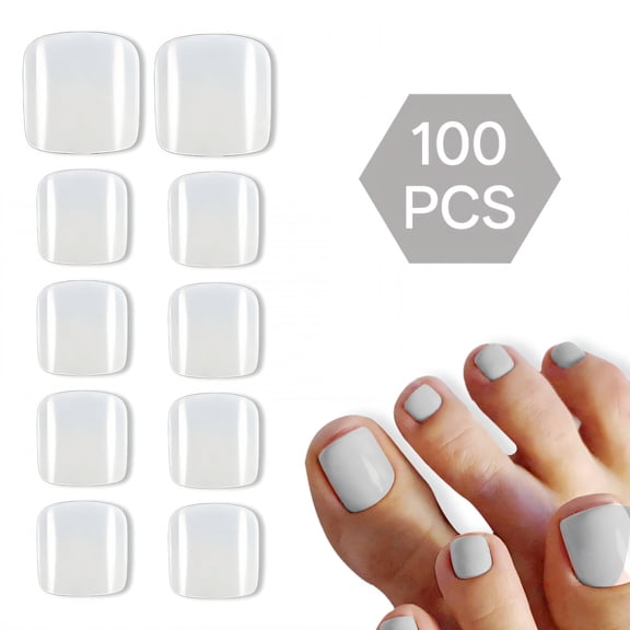 RAGUPEL 100Pcs Toe Press on Nails Square Short Curl-Resistant Edges Acrylic Nails Press on Simple and Stylish Summer Nails for Women Style1