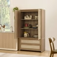 thumbnail image 3 of SICOTAS 4-in-1 Bedroom Furniture Set with Dresser, Nightstands & Armoire, 56.88" W Dresser, 3-Drawer Nightstand with USB Port, Large Armoire Wardrobe Closet, Boho Bohemian Rattan Decor, 3 of 12