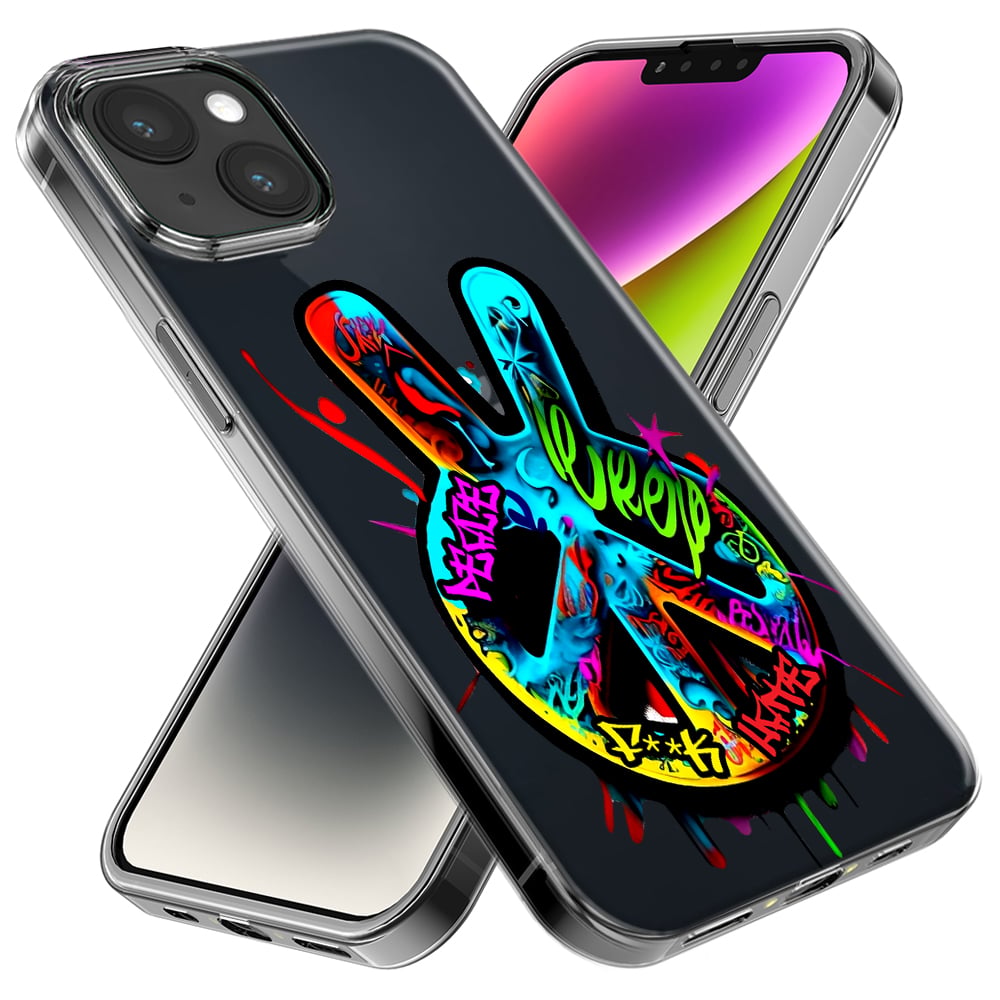 thumbnail image 3 of MUNDAZE Case for Apple iPhone 15 Plus Hybrid Shockproof Slim Hard Soft TPU Shell Heavy Duty Protective Phone Cover - Peace Graffiti Painting Art, 3 of 5