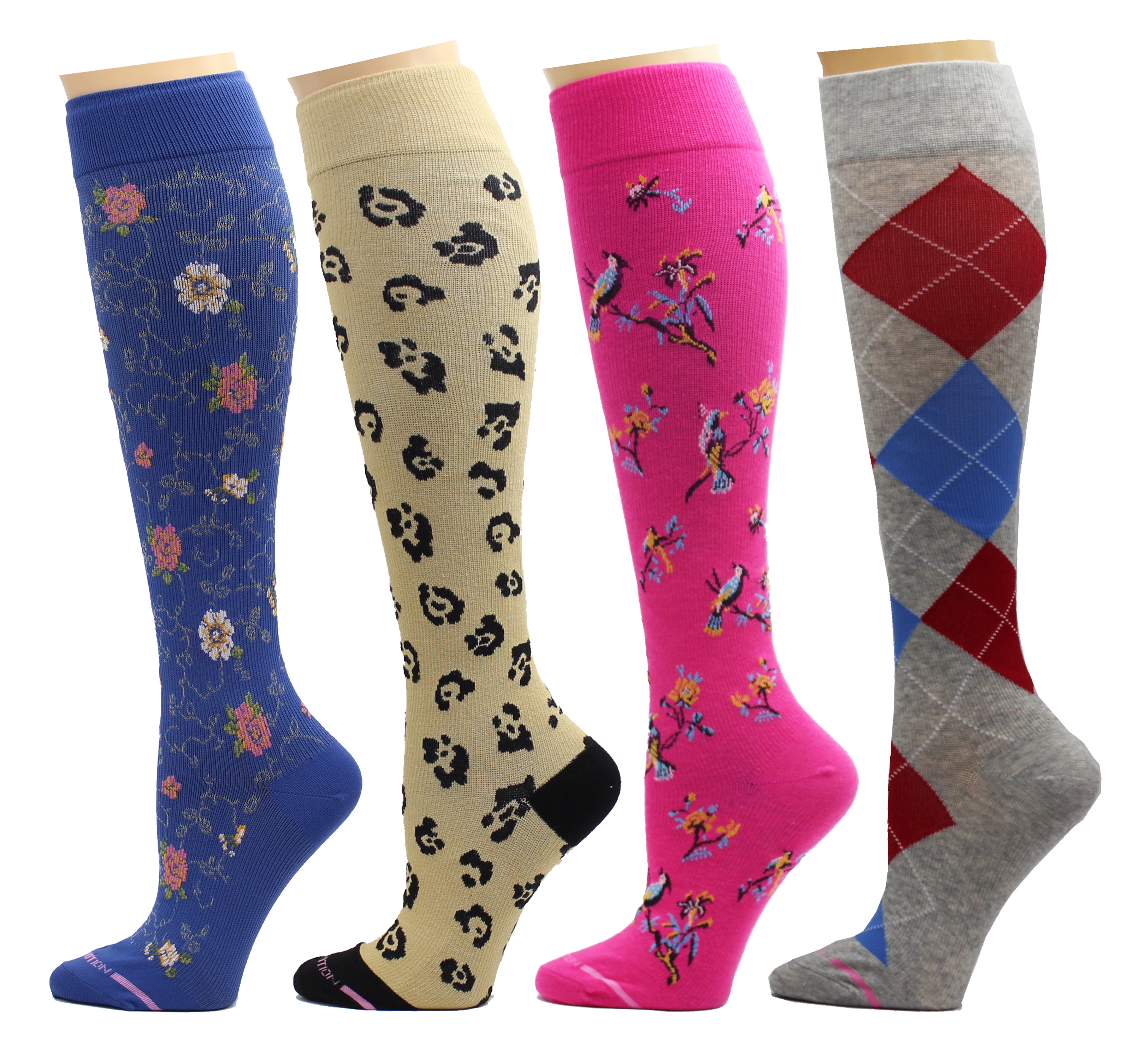 Dr. Motion 4 Pairs Pack Women's Graduated Compression Knee High Socks