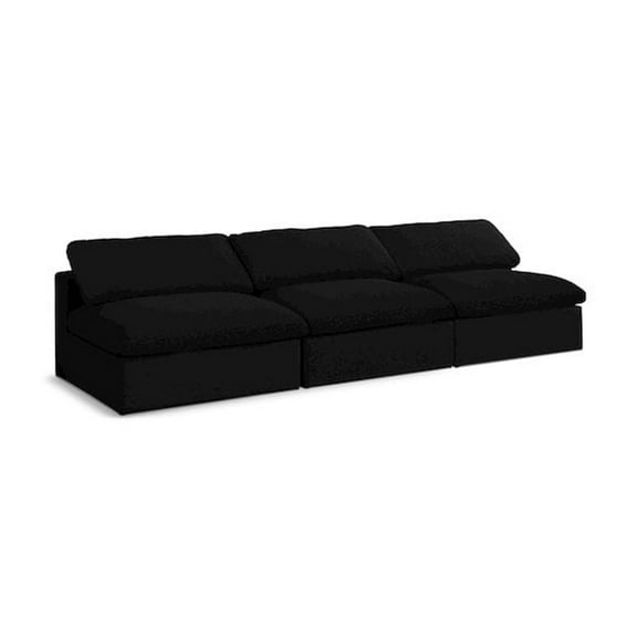 Meridian Furniture Serene Black Linen Fabric Modular 3 Piece Armless Sofa