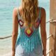 thumbnail image 4 of Mujeres de Verano Tops Casual Gancho de Mano Color Mixto Patchwork Strapless Borded Top para las Mujeres de Verano, Moda Casual Ligero, 4 of 5