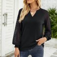 thumbnail image 2 of Blusa de camisa de retazos de encaje informal sólida de manga larga con cuello en V para mujer a la moda Fridja  czfsfas5247, 2 of 8