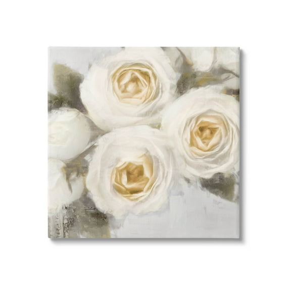 Three White Roses Trio Blossoms Botanical & Floral Graphic Art Gallery Wrapped Canvas Print Wall Art