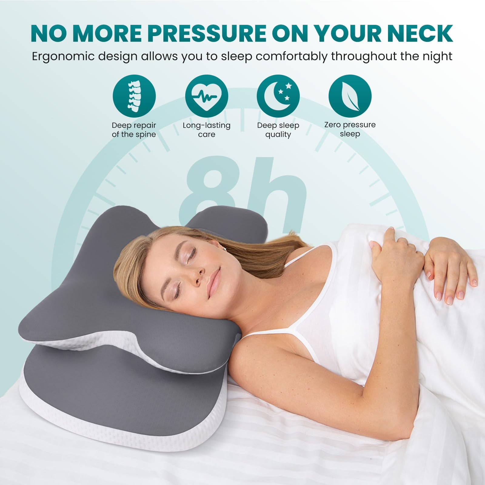 Alupssuc Cervical Neck Pillows, Memory Foam Pillow with Cooling Silk Case for Neck & Shoulder Pain Relief, Side & Back & Stomach Sleepers